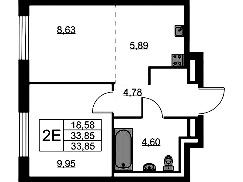 1-комнатная квартира 33.85 м², 8/9 эт., ЖК «Квартал Лаголово»